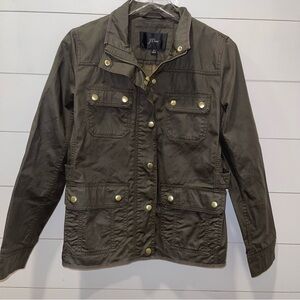 J. Crew Downtown Olive Green Waxed Cotton Utility Jacket Womens Size Small